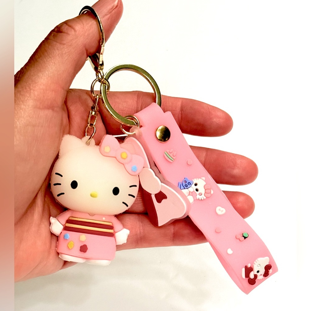Hello Kitty Kawaii Pink Kimono with Pink Strap Purse Charm / Keychain.